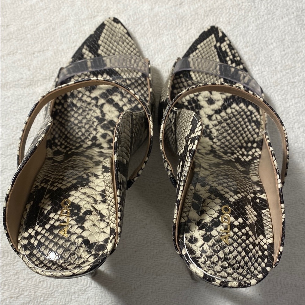Aldo Snakeskin Patterned stiletto heels sexy reptile formal chic shoes open toe - Picture 12 of 12